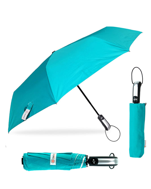 Destinio Umbrella for Women, Umbrella for Men - Automatic 3 Fold Windproof with Travel Cover with Auto Open and Close (21 Inch (Regular folding), Teal Blue (Auto open close, With UV Coating))