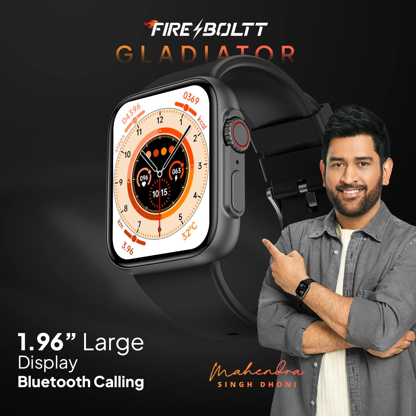 Fire-Boltt Gladiator 1.96" Biggest Display Smart Watch with Bluetooth Calling, Voice Assistant &123 Sports Modes, 8 Unique UI Interactions, SpO2, 24/7 Heart Rate Tracking (Black)