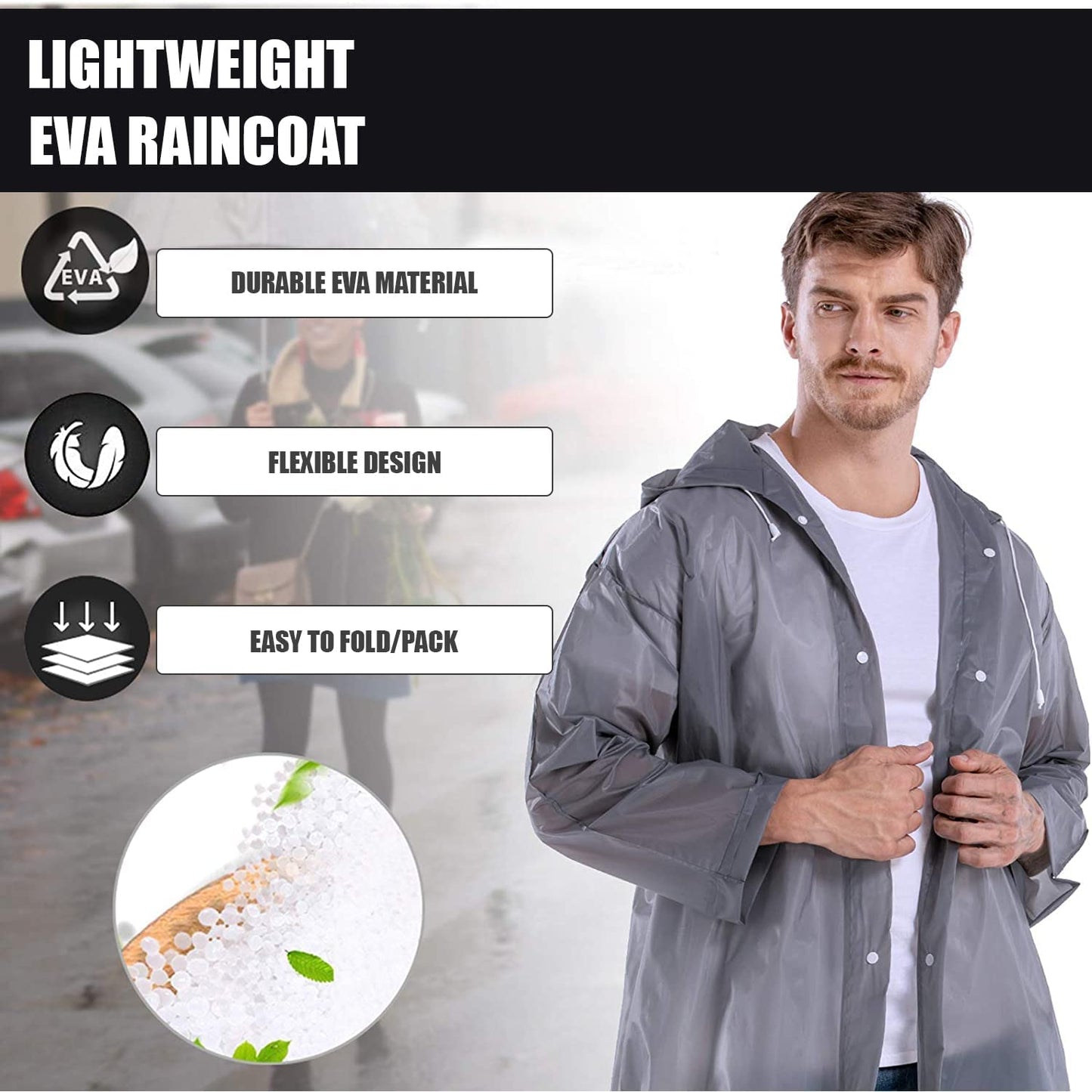 Allextreme EVA Waterproof Rain Coat Hooded Outdoor Water Resistant Suit Portable Men and Women (1 Pc, Grey)