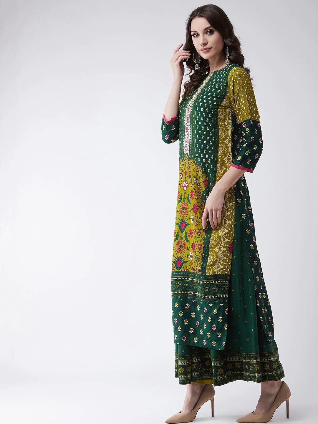 Mughal Straight Kurta With Crew Neck - Blossom Mantra