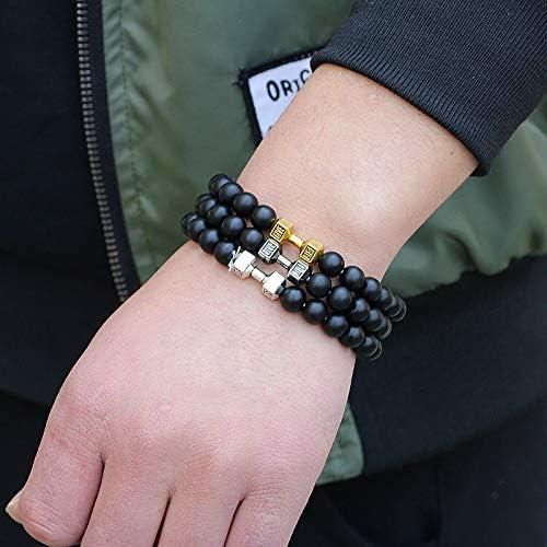 Volcanic Lava Stone Dumbbell Black Matte Beads Bracelets for Women Men - Blossom Mantra