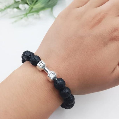 Volcanic Lava Stone Dumbbell Black Matte Beads Bracelets for Women Men - Blossom Mantra