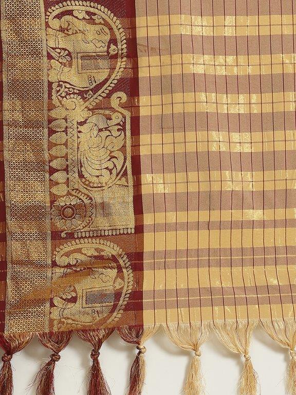 Adorable Woven Cotton Saree With Tassels - Blossom Mantra