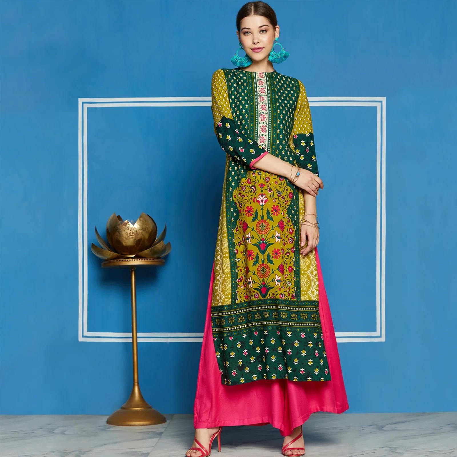 Mughal Straight Kurta With Crew Neck - Blossom Mantra