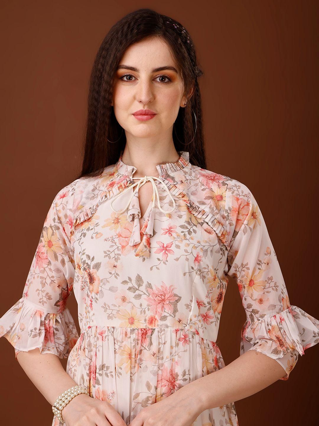 Plus Size Women's Georgette Floral Print Flared Midi Dress - Blossom Mantra