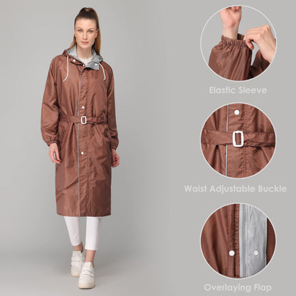 THE CLOWNFISH Raincoats for Women Waterproof Reversible Double Layer. Brilliant Pro Series (Brown, X-Large)