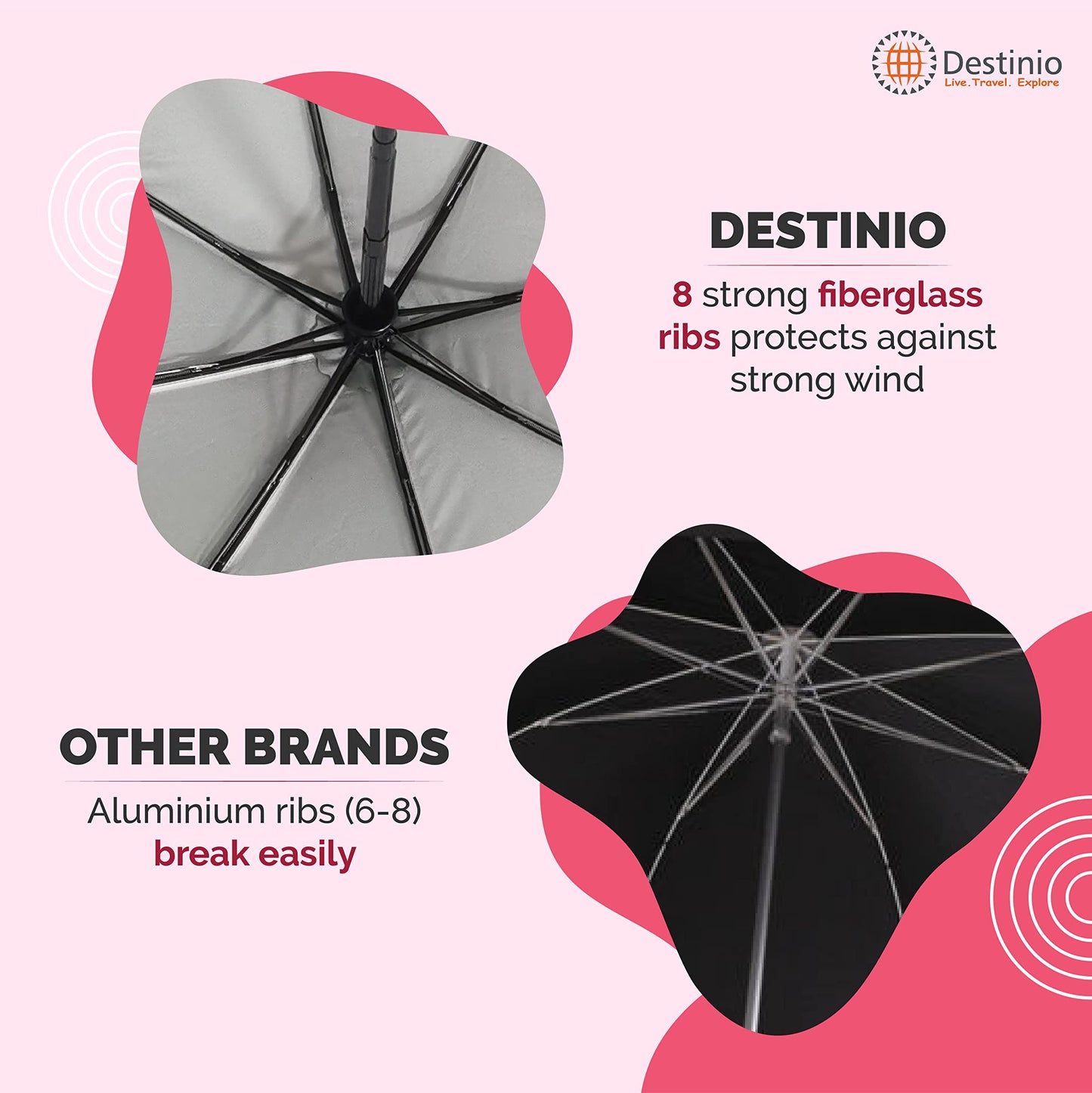 Destinio Umbrella for Women -3 Fold, UV Coated, Auto Open Close- Printed Design Umberallas for Ladies, Girls and Men (Printed Pink)