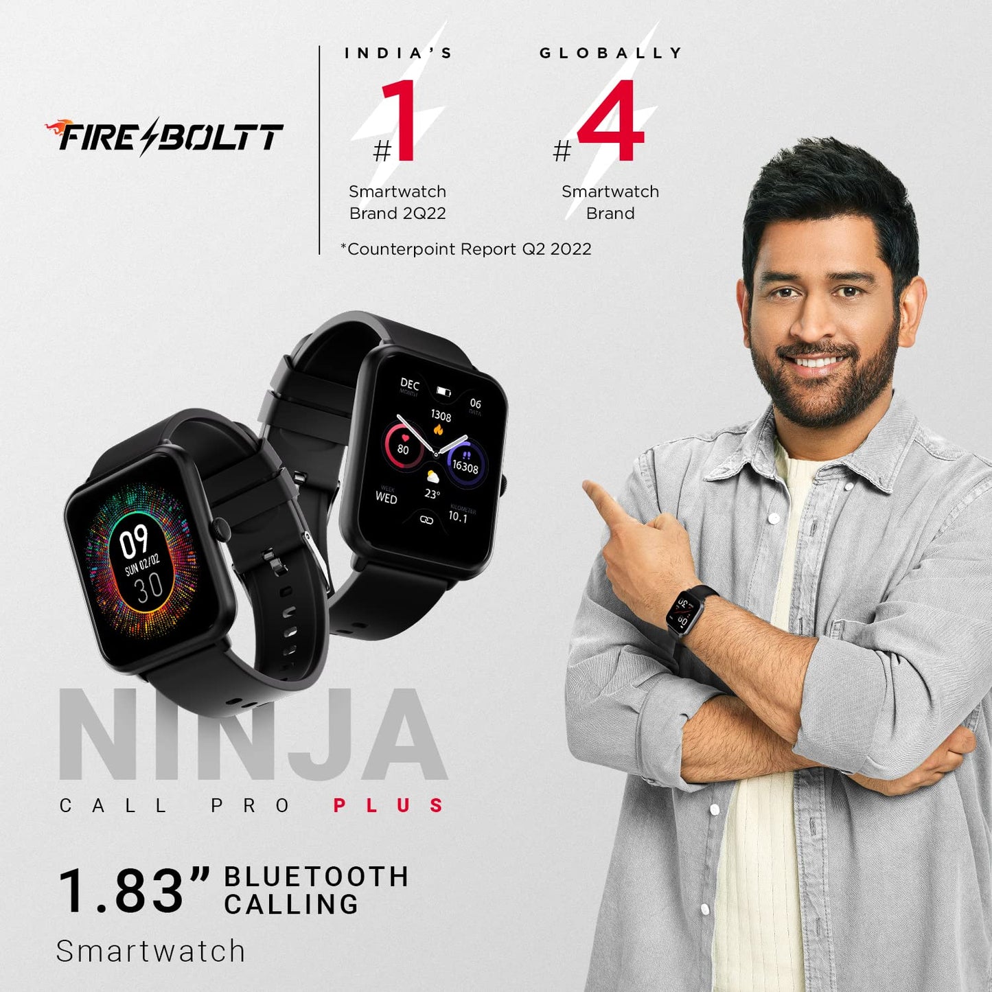 Fire-Boltt Ninja Call Pro Plus 1.83" Smart Watch with Bluetooth Calling, AI Voice Assistance, 100 Sports Modes IP67 Rating, 240 * 280 Pixel High Resolution - Blossom Mantra