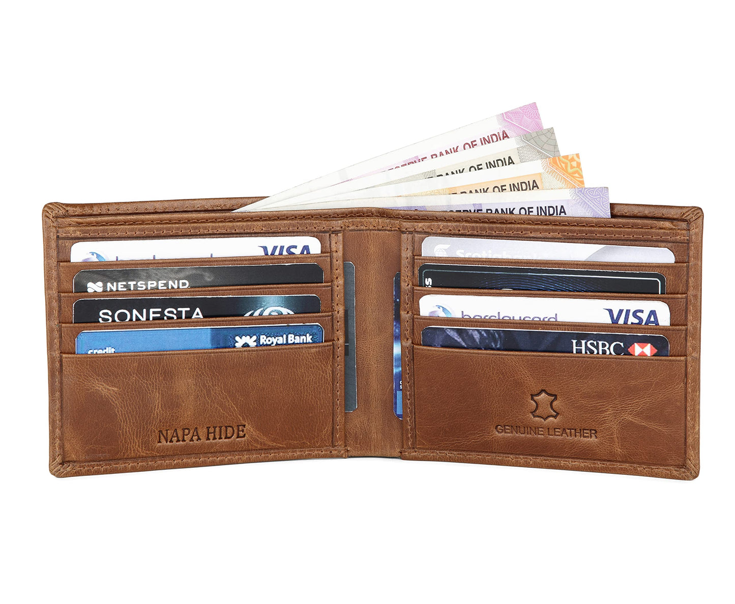 NAPA HIDE Leather Wallet for Men I Handcrafted I Credit/Debit Card Slots I 2 Currency Compartments I 2 Secret Compartments (Tan Crunch) - Blossom Mantra