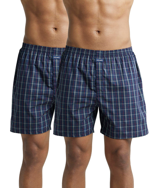 Jockey 1222 Men's Super Combed Mercerized Cotton Woven Checkered Boxer Shorts with Back Pocket (Pack of 2_Colors & Prints May Vary)_Dark Assorted_XXL