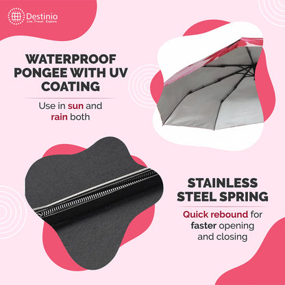 Destinio Umbrella for Women -3 Fold, UV Coated, Auto Open Close- Printed Design Umberallas for Ladies, Girls and Men (Printed Pink)