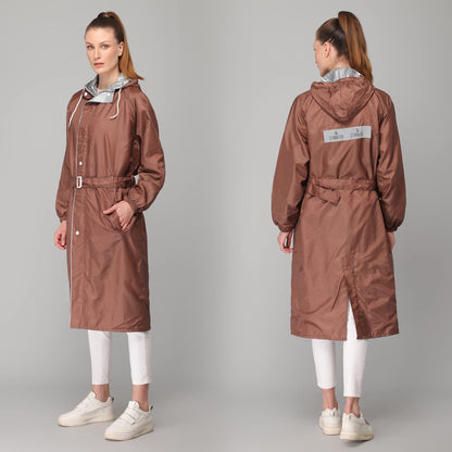 THE CLOWNFISH Raincoats for Women Waterproof Reversible Double Layer. Brilliant Pro Series (Brown, X-Large)