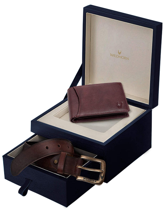 WildHorn Gift Hamper for Men I Leather Wallet & Belt Combo Gift Set I Gift for Friend, Boyfriend,Husband,Father, Son etc (New Bombay Brown)