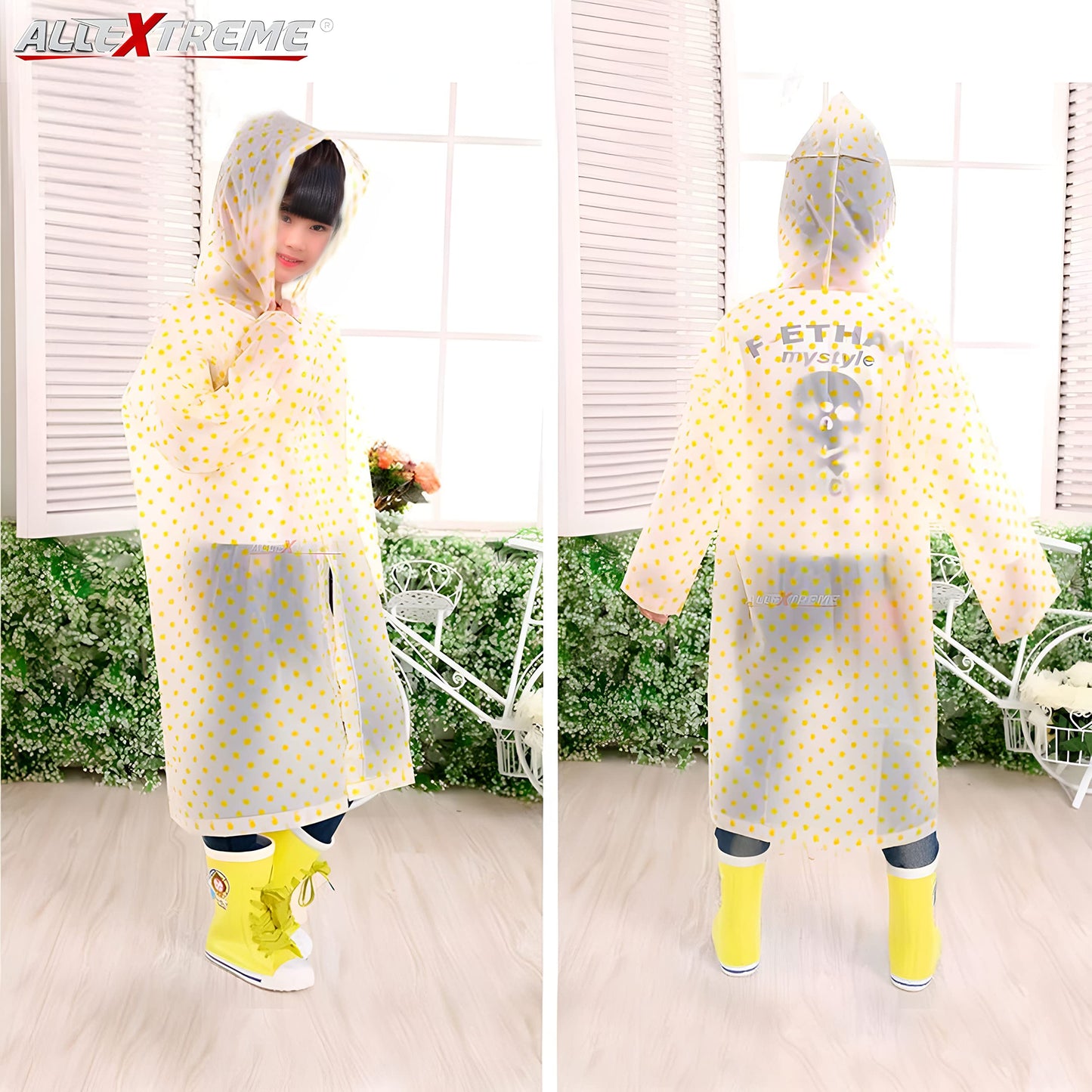 Allextreme EXRS02A Women EVA Transparent Rain Coat Hooded Outdoor Water Resistant Portable Poncho Raincoat Suit (Universal Size, Random Colors)